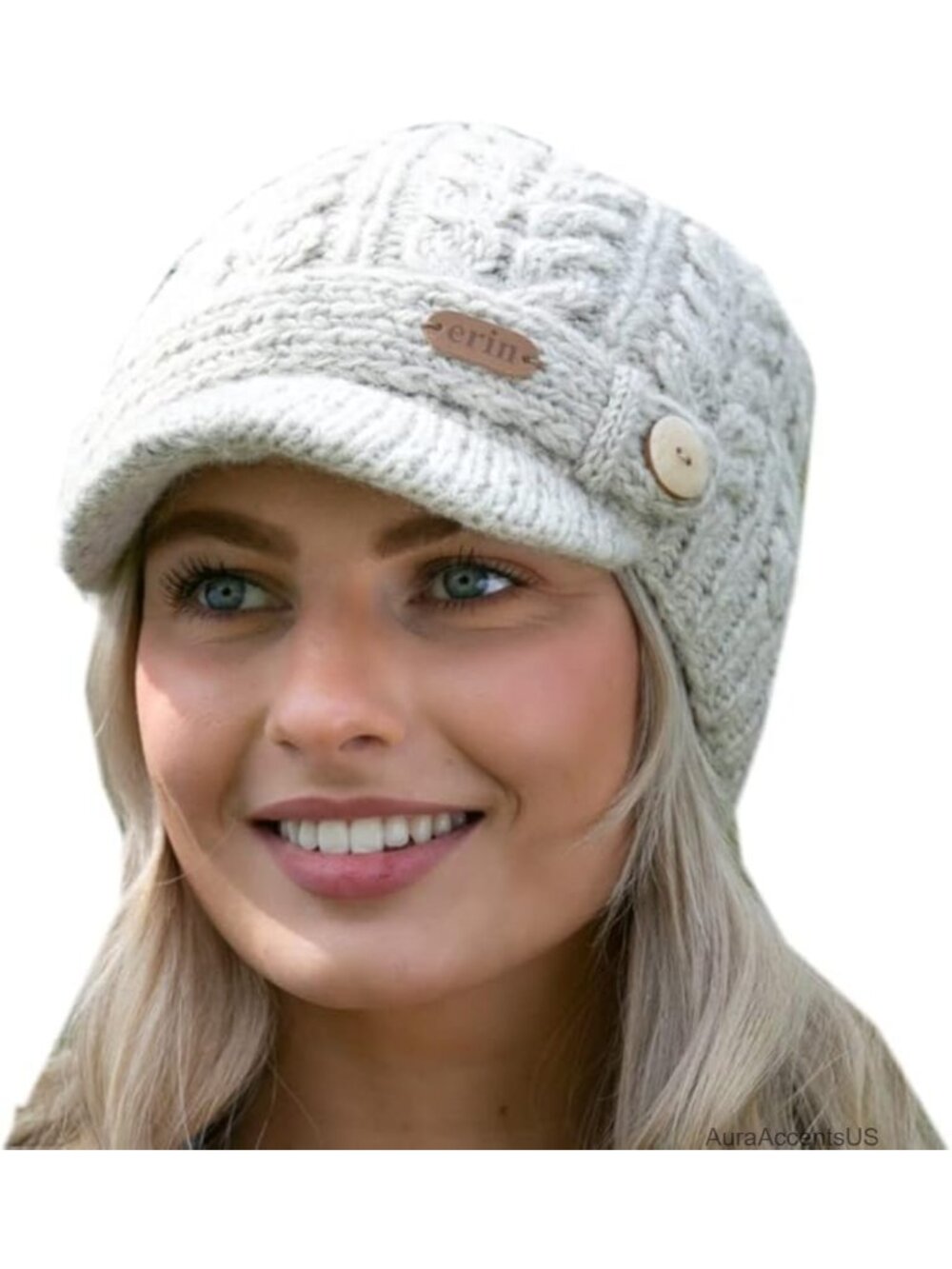 Cable Knit Wool Peak Cap Women 100% Wool Fleece Lined One Size Winter Hat